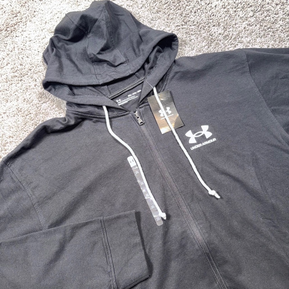 Under Armour Rival Terry LC FZ Hoodie Mens Loose Full Zip Black 2XL NEW